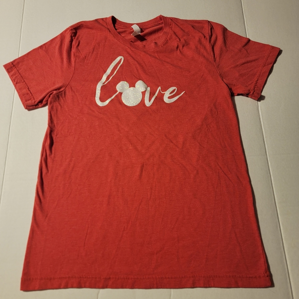 💚 Mickey Mouse 'Love' Ladies Tshirt - Silver vinyl with glitter size Medium‎